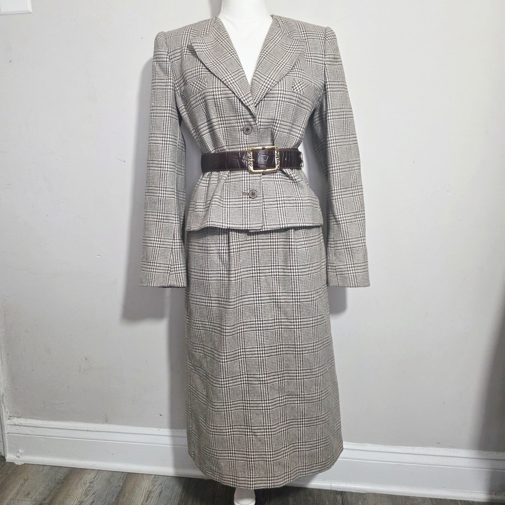 Vintage Brown Plaid Skirt Set